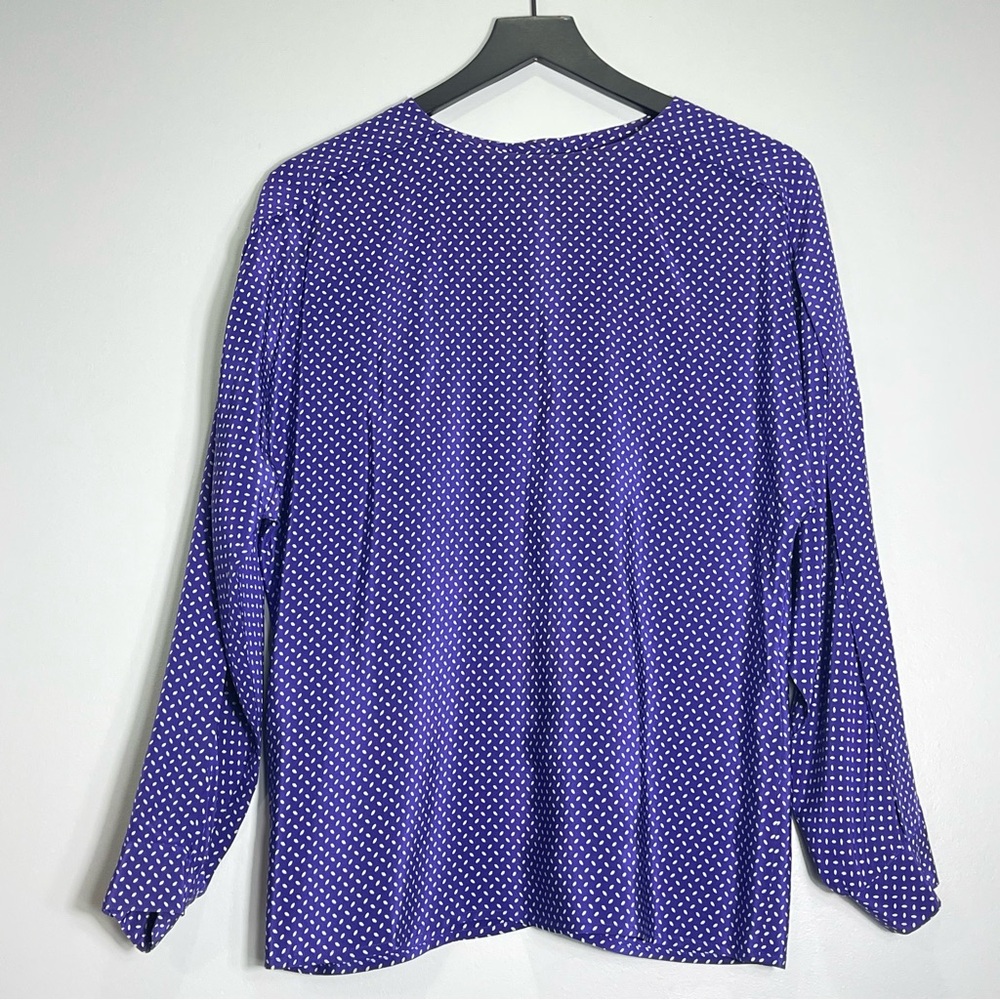 PAUL STANLEY Women's 100% Silk Long Sleeve Purple Blue Top Gray Specks Size 10